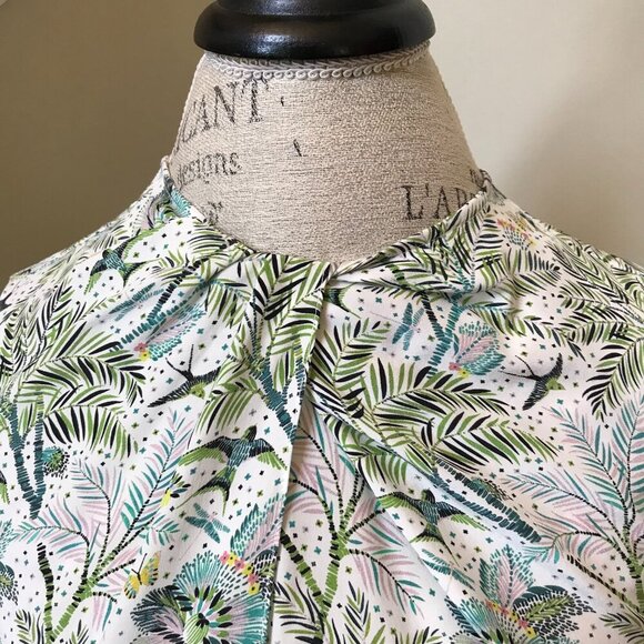 Charlotte Brody Blouse Top Shirt Womens XS Green White Silk Floral Crew Neck - Picture 4 of 10